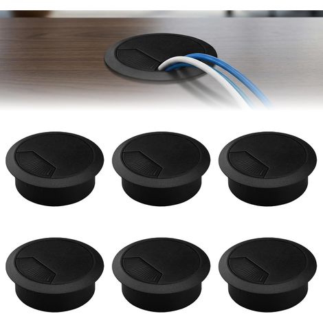 Set di 6 passacavi da scrivania, Ø 60 mm, organizer per cavi, fori per cavi, copricavo per tavoli, piani di lavoro, casa e ufficio (nero) (1/5)