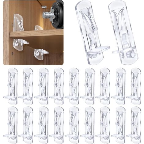 Lot de 20 chevilles de support en plastique transparent autobloquantes pour meubles de cuisine, étagères de livres, chevilles de 5 mm x 1,9 cm d'épaisseur (1/5)