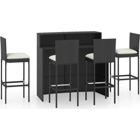 Set de 1 Table et 4 Tabourets de bar de jardin avec coussins, Ensemble Table et Chaises Noir OIB7467E (1/5)