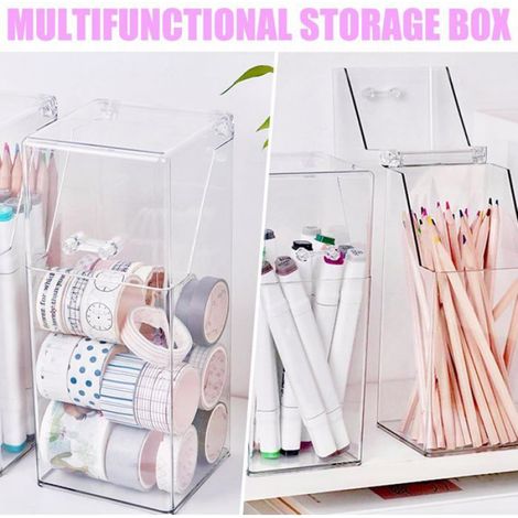 Porte-Pinceaux - Organisateur Acrylique Transparent avec Couvercle - Pour Coiffeuse ou Salle de Bain - 1 Pièce (1/5)