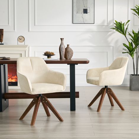 Chaise de salle à manger pivotante 360° (lot de 2), pieds en bois massif noyer, revêtement tissu crème, assise en mousse haute résilience, dossier ergonomique – chaise salle à manger élégante et confo (1/5)