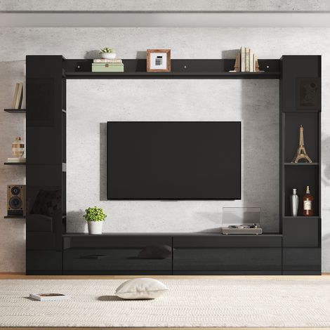 Parete attrezzata TV 4 pezzi con vani e vetrina, 245 x 30 x 170 cm, nera HAVRYA (1/5)