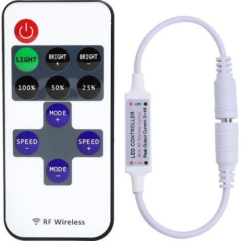 RF DC Télécommande LED Filaire 5-24 V 5 A Mini contrôleur de variateur LED Adaptateur de bande LED pour LED COB SMD 5050 3528 2835 5630 Bande LED monochrome (1/5)