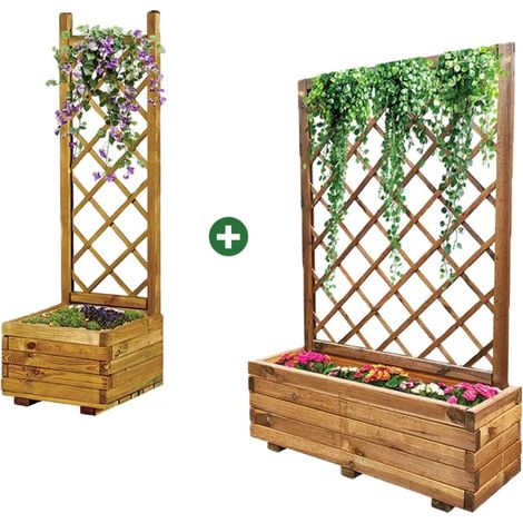 Lot de 2 Jardinières avec treillis en bois autoclave
