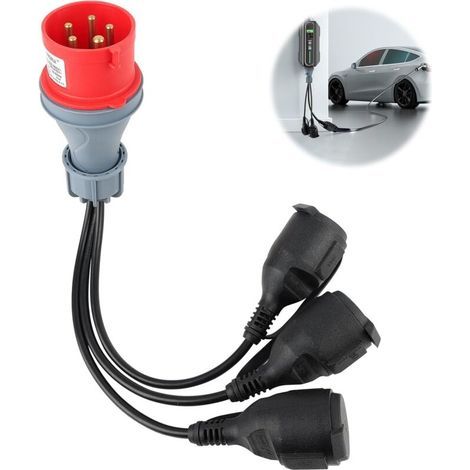CEE-Adapter, Hochspannungsverteiler, 400-V-16-A-Steckdose auf 3 x 230-V-Hochspannungsverlängerungskabel, Kupplungsverlängerungskabel, Camping-CEE-Adapterkabel mit Klappdeckel und Stecker (1/5)