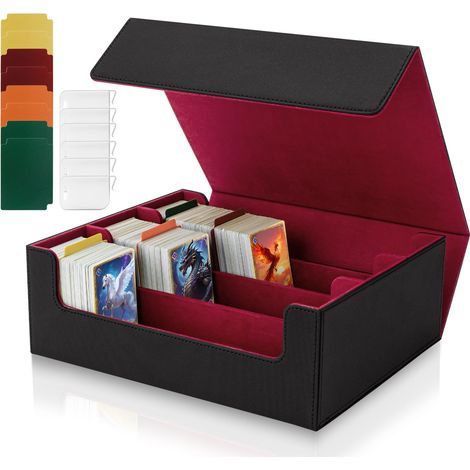 Boîte de Rangement Cartes pour MTG TCG, Capacité 1800+ Cartes avec 8 Séparateurs, Boîtier Magnétique en Cuir PU pour Magic The Gathering (MTG), Yu-Gi-Oh - Noir & Rouge (1/5)