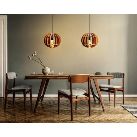Lustre sphérique (2 pièces) - Couleur noyer - Hauteur : 60 cm - Câble réglable - Culot E27 - Design scandinave moderne - pour la décoration de la maison (1/3)