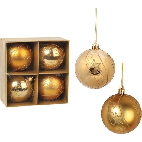 Boules de Noël dorées en plastique dans une boîte - Lot de 4 (1/5)