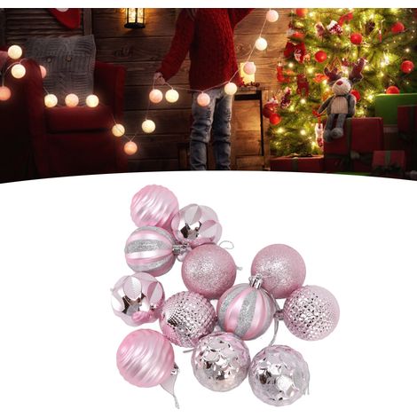 Décorations de sapin de Noël, boules peintes et électroplaquées, boules de Noël en boîte, cadeaux et décorations de Noël, roses. (1/5)