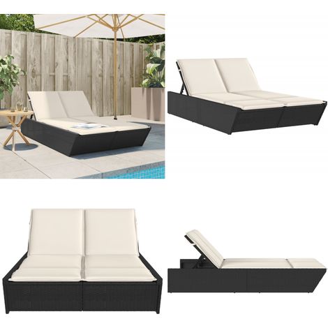 Doppel-Sonnenliege mit Kissen Schwarz Poly Rattan - Doppelsonneliege - Gartenliege - Liege - Outdoor Liege - Poolliege - Home & Living (1/5)