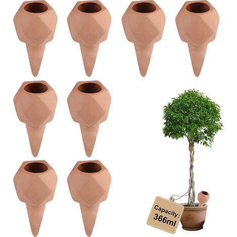 8 annaffiatoi Oyas da 366 ml, annaffiatoio per piante da interno, cono Olla poligonale per irrigazione automatica di fiori, dispenser d'acqua per piante, per giardino, orto, vaso in terracotta