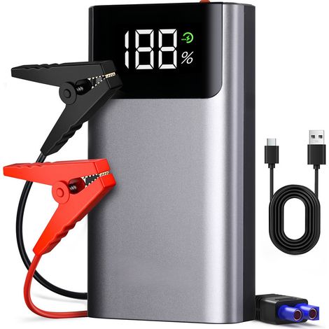 Boosteur de batterie 4000A 17800mAh – Démarreur portable 12V pour voiture, compatible essence 8.0L et diesel 5.5L, avec écran LCD, lampe LED et port de charge intelligent