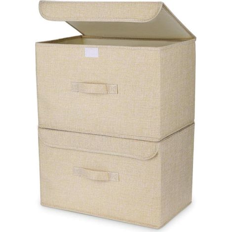 Aufbewahrungsboxen Faltbox Deckel Griff Stoff 2 Stück Beige (1/5)