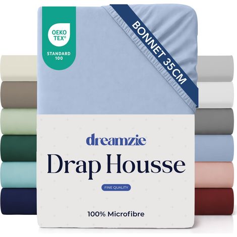 Drap Housse 180x200cm - Bleu - Grand Bonnet 35cm (1/5)