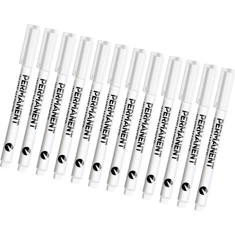 Marker Peinture Blanc - Point Rond 2-3 mm - Encre Pigmentée Sèche Rapide et Résistante à l'Eau - Pour Surface Métal Verre Bois Pierre Porcelaine Plastique - Lot de 12 (1/5)