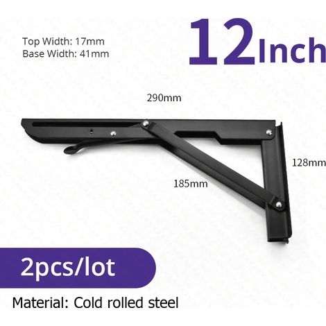 Supports d'étagère pliables (noirs, 30 cm) en 2 pièces, acier inoxydable, adaptés aux camping-cars, gain de place (1/5)