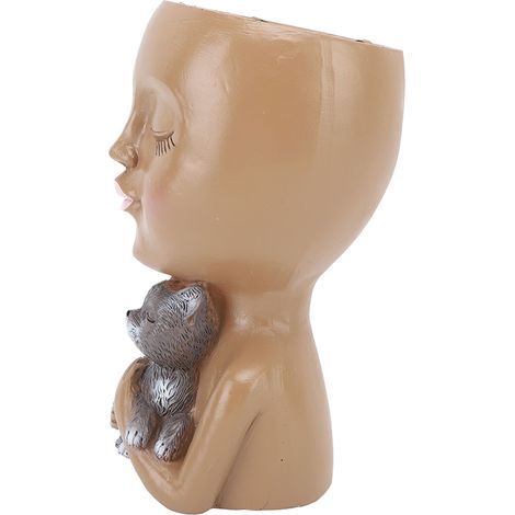 Tête de fille pot de fleur rigolo, jardinière en résine innovante pour succulentes, décoration maison bureau café (1/5)