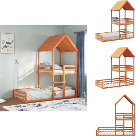 Lit superposé sans matelas cire marron 80x200 cm pin massif - Lit Superposé - Lit Enfant - Lit Double - Meuble Enfant - Mobilier Enfant (1/5)