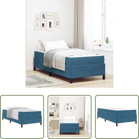 Lits en bois - Cadre de lit avec matelas Bleu foncé 90 x 200 cm tissu (1/5)