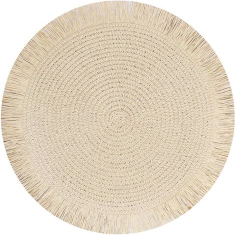 Juego 4 manteles individuales redondos estilo bohemio bonitas borlas, duraderos, resistentes calor antideslizantes 38 cm, color blanco roto (1/5)