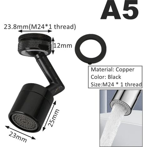 Robinet de cuisine universel en cuivre avec filtre anti-éclaboussures rotatif à 720°, douchette flexible et adaptateur d'extension pour robinet de salle de bain, buse en mousse