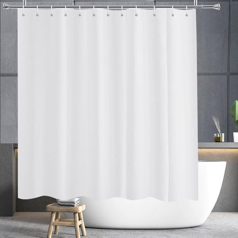 Rideau de douche 180x200 blanc, imperméable, anti-moisissure, avec boucles de suspension, L180 x H200 cm