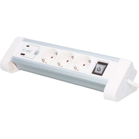 Base múltiple sobremesa 3T + 1 USB A + 1 USB Tipo C + Int (3x1.5mm) 1,4M Blanco (1/5)