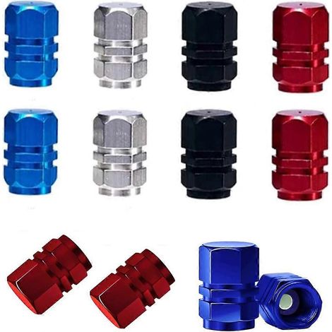 Bouchons de valve en aluminium, 48 pièces, rouges, bleus, hexagonaux, pour pneus de voiture, moto, camion et vélo. (1/4)