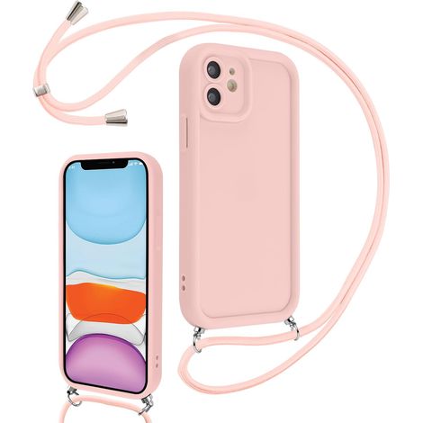 Coque pour iPhone 11 6,1" avec Cordon de Collier Réglable, Etui Protection de la Caméra Silicone Souple TPU Antichoc Housse avec Corde Lanyard Cover pour Femmes Filles, Rose (1/5)
