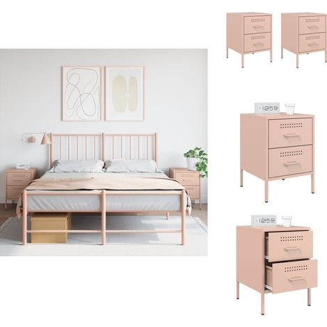 Nachttische 2 Stk. Rosa 36x39x50,5 cm Stahl - Nachttisch - Schreibtisch - Sideboard - Wohnzimmerschränke - Rosa Nachttisch (1/5)