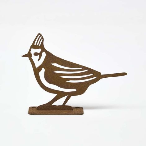 HOMESCAPES Zaun-Figur Haubenmeise, Gartendeko Rost-Figur zum Anschrauben, Vogel-Deko Edelrost 13 cm hoch, Gartendeko Metall (1/5)