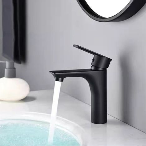 Nordic-style tall basin faucet for hot and cold water, bathroom vanity, washbasin, countertop basin, splash-proof faucet - black low model