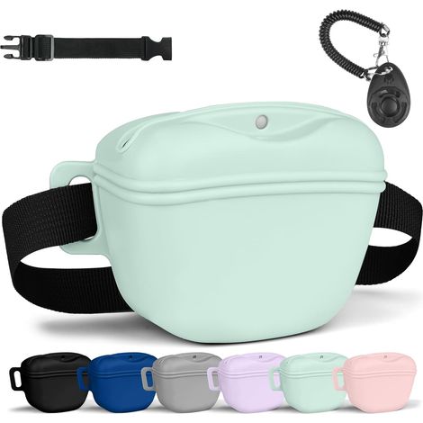 Sac Friandise pour Chien en Silicone, Accessoires Sac D'entraînement Doggie Treat Sac Pochette, Sacs de Nourriture Portables pour Promenades Chien avec Clicker et Ceinture(Oeuf De Canard Vert)