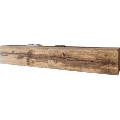 Mueble para TV de 180 cm para salón, sin tiradores, acabado mate, de pie o colgante, roble Wotan. (1/5)