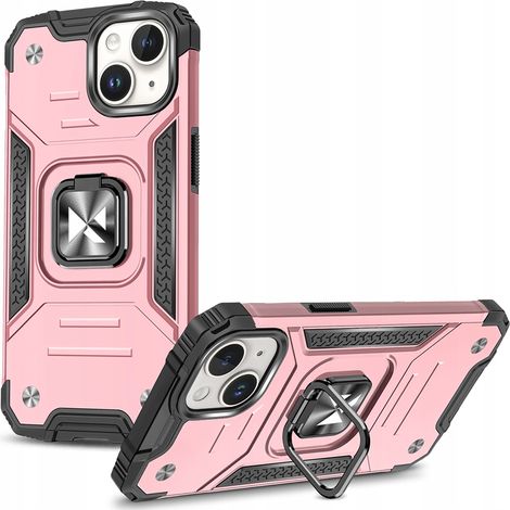 Coque blindée avec porte-doigt pour iPhone 15 Pro Ring Armor, or rose (1/5)