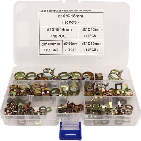 Kit de 60 colliers de serrage pour tuyaux avec boîte de rangement pour pinces - Kit portable de colliers de serrage pour tuyaux, facilitant la maintenance et réduisant la pénibilité du travail (1/5)