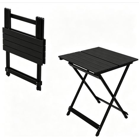 CHICFURN Tavolo da campeggio pieghevole 50,5x46,5x60 cm in alluminio nero (1/5)