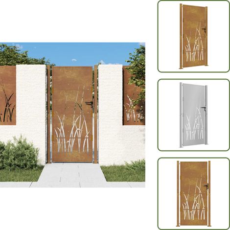 Gartentor 105x180 cm Cortenstahl Gras-Design - Cortenstahltor - Gartentor - Zaun - Sicherheitszaun - Rustikales Gartentor (1/5)