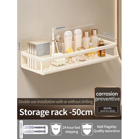 (Jaune et blanc, 50 cm) Étagère d'angle jaune et blanche pour salle de bain, rangement pour toilettes, porte-shampoing et étagère de cuisine (1/5)