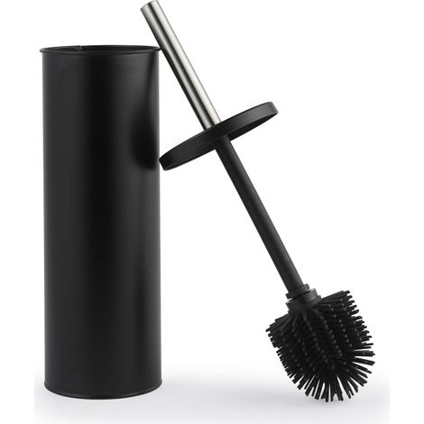 WC-Bürste mit Halter – 1 Set – Schwarzes Silikon – Kratzfest und hygienisch – Für moderne Badezimmer – Kompaktes Design (1/4)