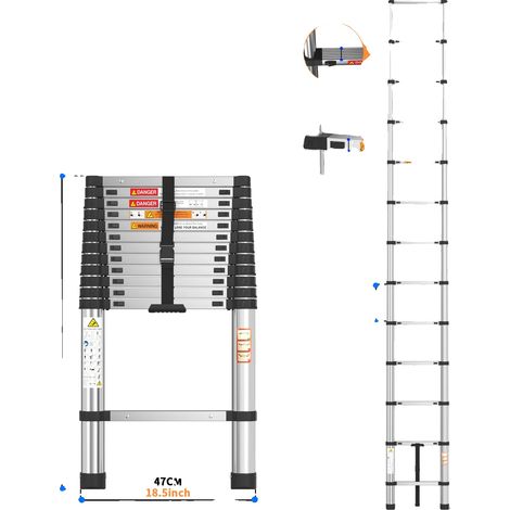 Échelle de grenier télescopique, en acier inoxydable, capacité de charge de 150 kg, 3.8m (1/2)