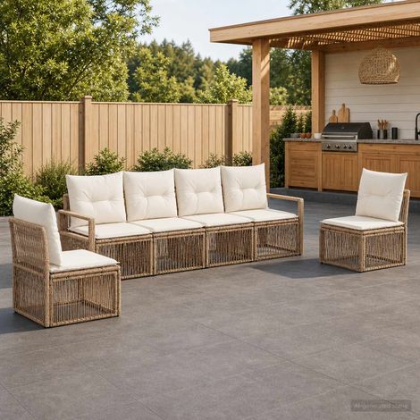 Vidaxl – Ensemble de canapé de jardin 6 places – Résistant aux intempéries – Configuration modulaire – Coussins en mousse confortables – Beige polyrotin (1/5)