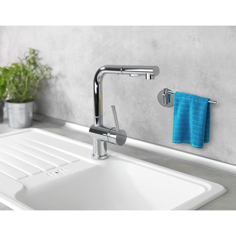 Wenko – Porte-serviettes TurboFIX en acier inoxydable – Ventouses pour surfaces lisses – Dimensions 23x6,5cm – Pour cuisine et salle de bains (1/6)
