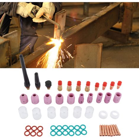 Ensemble d'accessoires pour torche de soudage TIG de 55 pièces, coupelle en verre résistant aux hautes températures PREXY, compatible avec l'ensemble d'accessoires pour torche de soudage WP17/18/26. (1/5)
