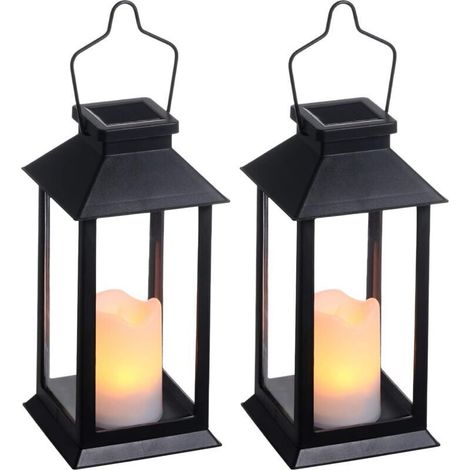 2 lampes solaires extérieures de jardin, lanternes solaires extérieures avec bougies LED sans flamme, lampes solaires LED décoratives