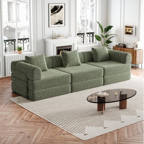Schlafsofa 2-in-1 mit Armlehnenfach Chenille Grün OKMYHOME (1/5)