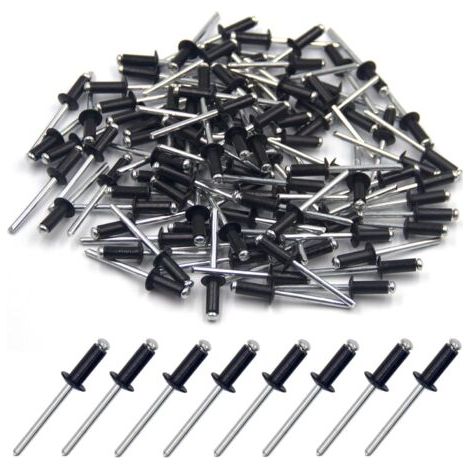 100 pièces de rivets aveugles en aluminium 4.8 x 12mm, rivets à bout ouvert, rivets pop, paquet de 100 (Noir) (1/5)