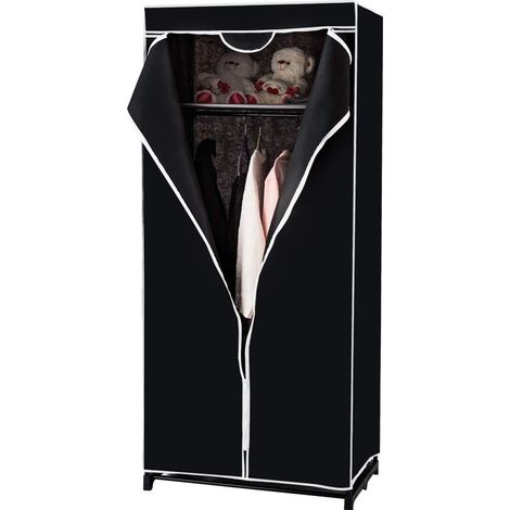 COSTWAY Armario de Tela Plegable 75x50x170cm Guardarropa Closet con Barra para Colgar Ropa Organizador Negro (1/5)