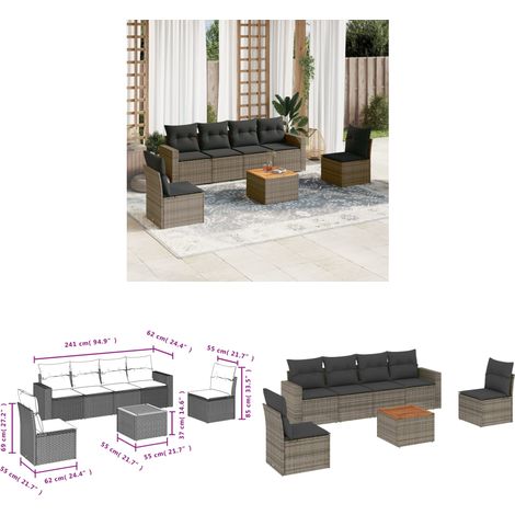 Salon de jardin avec coussins 7 pcs gris résine tressée - Ensemble Salon De Jardin - Salon De Jardin Extérieur - Meuble De Jardin - Mobilier De Jardin - Résine Tressée - Home & Living (1/3)