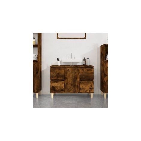 Meuble d'évier chêne fumé 80x33x60 bois d'ingénierie